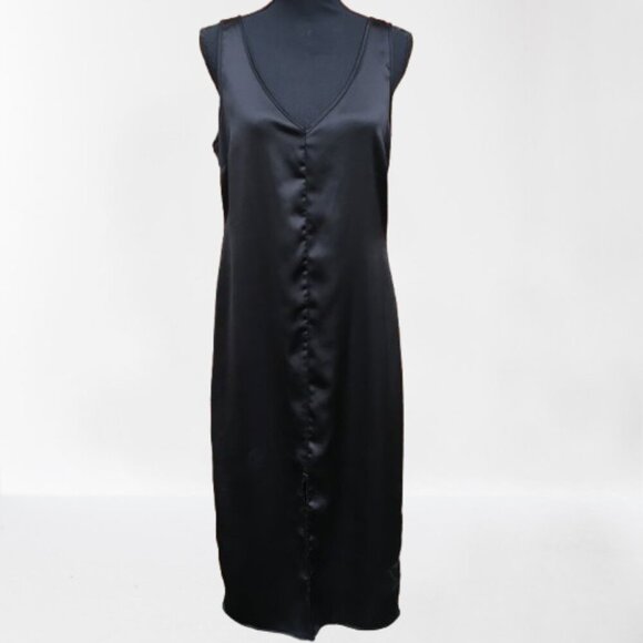 Velvet Heart Slip Dress Large Black Midi Length Minimalist Elegant Goth Glam - Picture 2 of 14